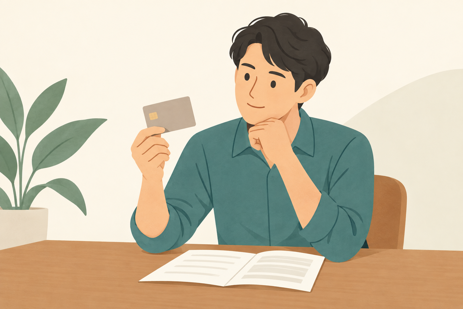 カードと説明書を確認する人